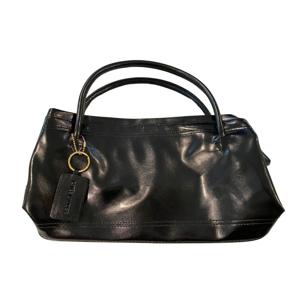 Estee Lauder Black Faux Leather Mini Satchel Purse Y2K Top Handle Bag Fashion